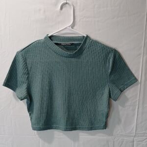 SHEIN Ribbed Crop Top in Teal